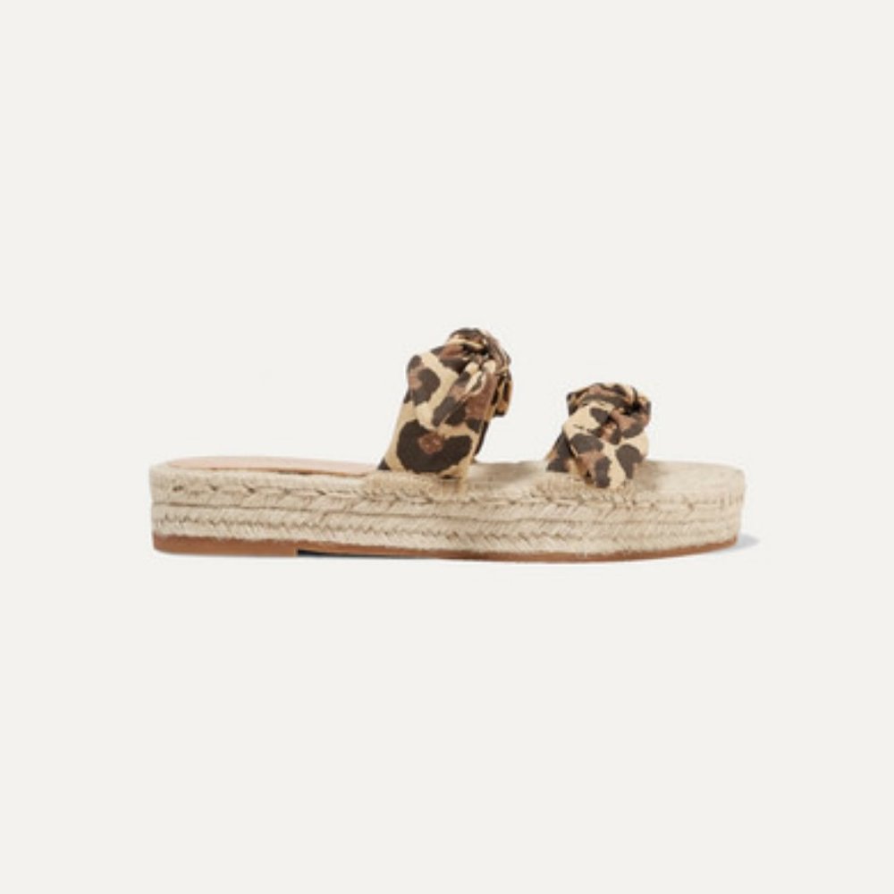 Daisy bow-embellished leopard espadrille slide